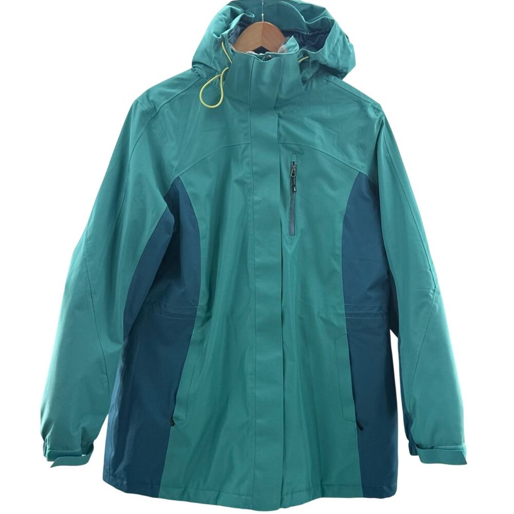 Land’s End Woman’s Windcheck Fleece Lined Winter Weather Ski Jacket Turquoise L